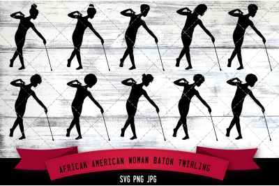 African American Woman Baton Twirling Silhouette Vector