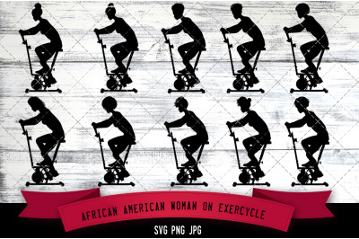 African American Woman on Exercycle Silhouette Vector