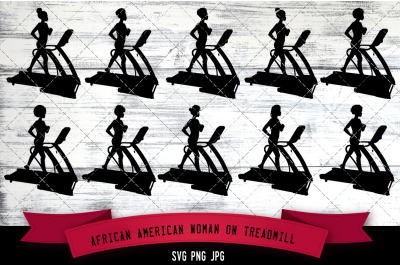 African American Woman on Treadmill Silhouette Vector