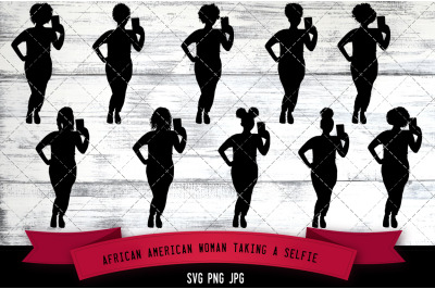 African American Woman taking a Selfie Silhouette Vector