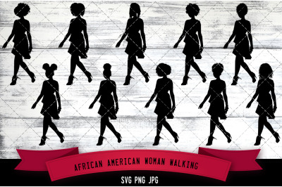 African American Woman Walking Silhouette Vector