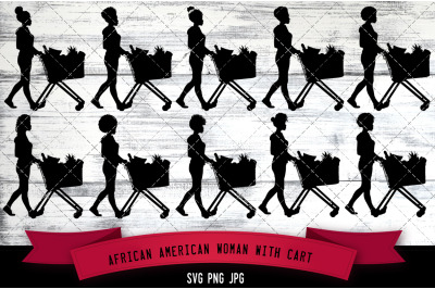 African American Woman with Cart Silhouette Vector