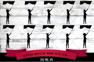African American Woman with Flag Silhouette Vector