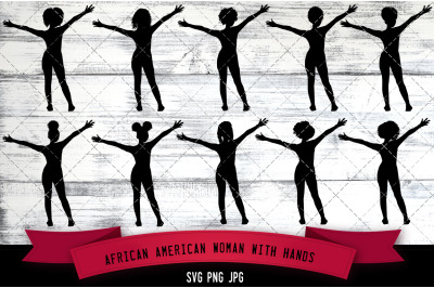 African American Woman with hands outstretched Silhouette Vector