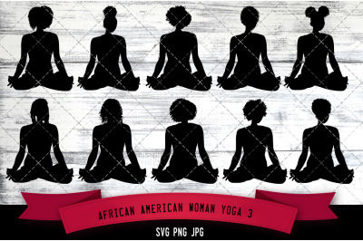 African American Woman Yoga 3 Silhouette Vector