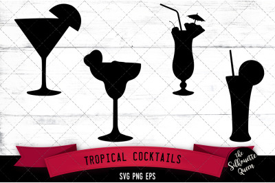 Tropical Cocktails Silhouette Vector