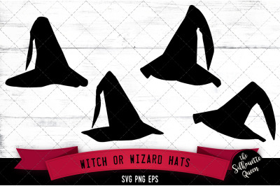 Witch or Wizard Hats Silhouette Vector