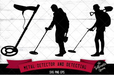 Metal Detector and Detecting Silhouette Vector