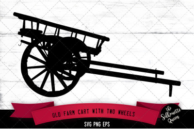 Old Farm Cart with Two Wheels Silhouette Vector
