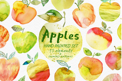 Watercolor apples set