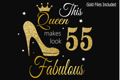 Queen Birthday 55 Svg, Gold glitter 55 Birthday svg, 55 Birthday clipa