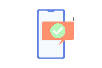 Checkmark notification approve on smartphone, accept tick update