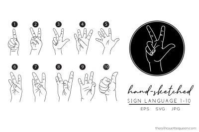 Sign Language 1-10 Silhouette Vector