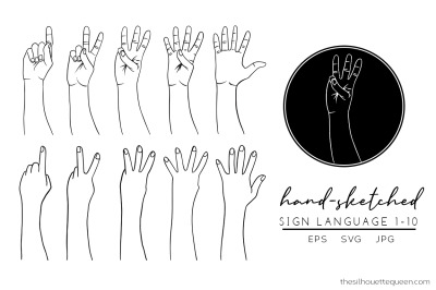 Sign Language 1-10 Full Hand Silhouette Vector