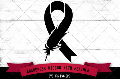 Awareness Ribbon with Feather Silhouette Vector
