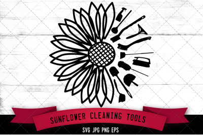 Sunflower Cleaning Tools Silhouette Vector