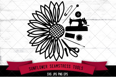 Sunflower Seamstress Tools Silhouette Vector