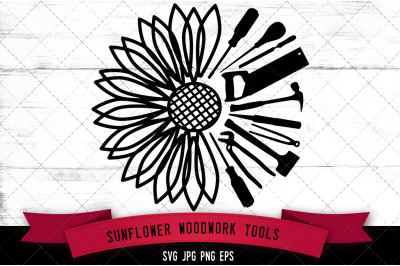 Sunflower Woodwork Tools Silhouette Vector