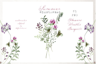 Summer Wildflowers Watercolor Clipart