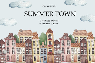 Seamless patterns and borders &quot;Summer Town&quot;