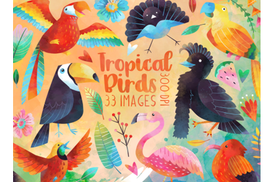 Watercolor Tropical Birds Clipart