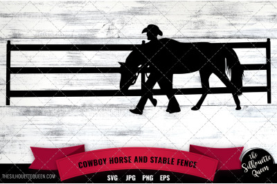 Cowboy Horse and Stable Silhouette Vector
