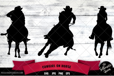 Cowgirl on horse Silhouette Vector