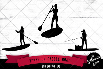 Woman on Paddle Boat Silhouette Vector