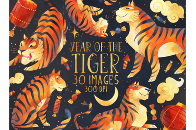 Watercolor Year of the Tiger Clipart