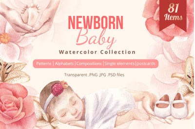 Newborn Baby Watercolor Illustration