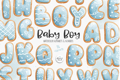 Baby boy cookies alphabets and numbers, baby boy font, blue alphabet,