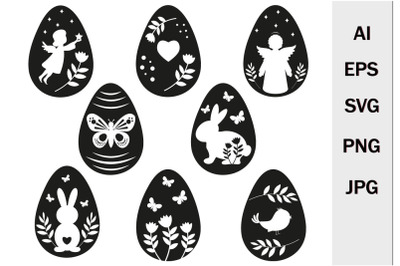 Set of Easter eggs, silhouette for printing svg