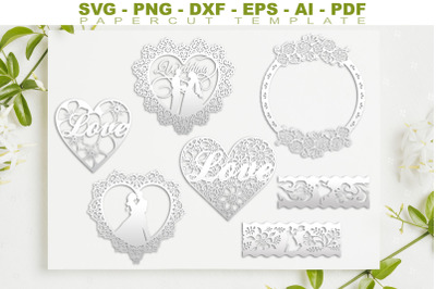 Romantic Papercut Template Collection, Wedding svg, Valentines