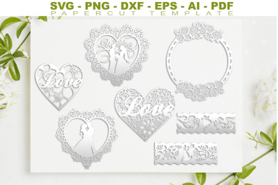 Romantic Papercut Template Collection&2C; Wedding svg&2C; Valentines