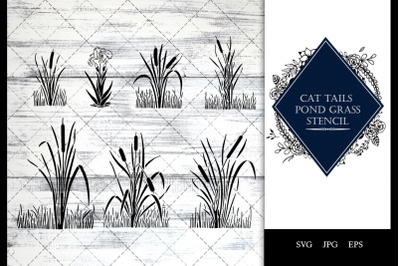 Cat Tails Pond Grass Stencil Vector SVG