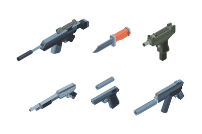 Isometric weapons. Automatic gun arms for warriors modern soldiers equ