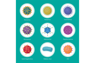 Viruses collection. Bacterium lab viruses stamm clinic medical symbols