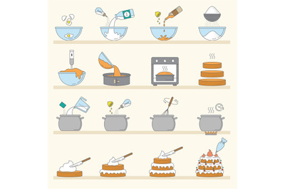 Cooking stages. Tasty cakes preparation baked steps cuisine products r