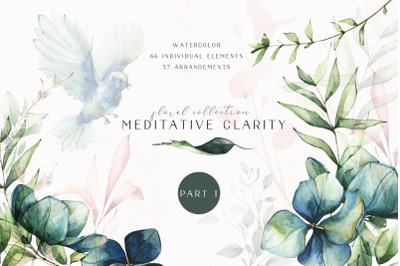 Meditative Clarity. Floral watercolor clipart set. Part 1