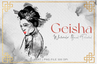 Geisha Clipart, Watercolor Oriental Clipart