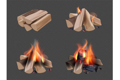 Campfire realistic. Burning flame in wooden camp fireplace bonfires wi