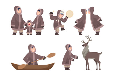 Eskimo characters. Traditional ethnic authentic characters cold alaska