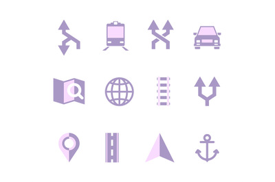 Navigation icons. Maps symbols navigator ui elements travelling roads