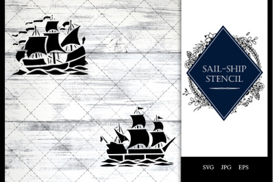 Sail ship Stencil Vector SVG