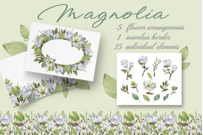 Magnolia. Watercolor collection of flower arrangements.