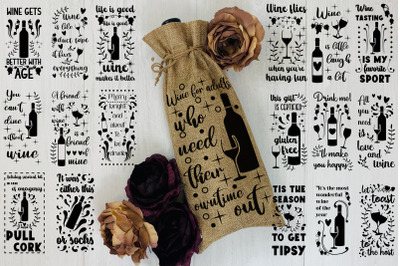 Wine Bag SVG. Christmas Wine Bundle SVG. Wine Quotes SVG.