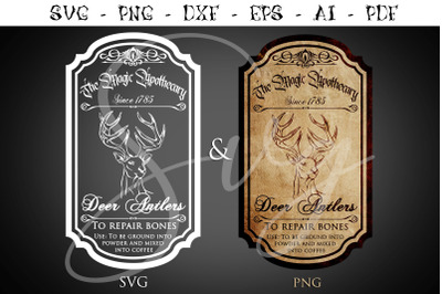 Apothecary label SVG&2C; magic apothecary Deer Antlers