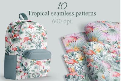 10 Tropical seamless patterns. JPG format.