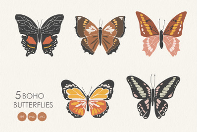 Boho butterflies clipart, Abstract butterfly elements