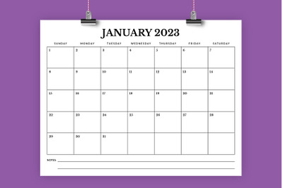 2023 8.5 x 11 Inch Calendar Template
